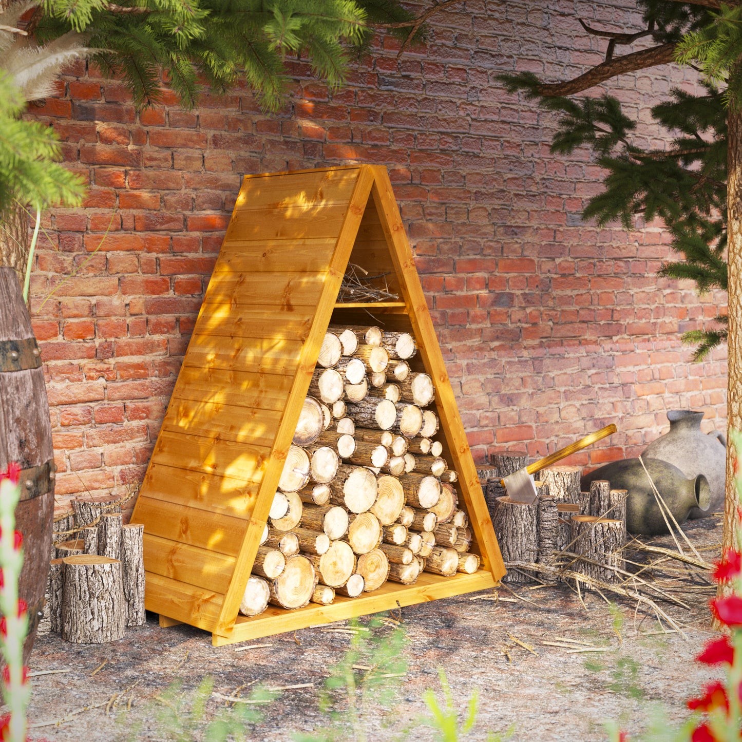 Dreieckiges Holzlager