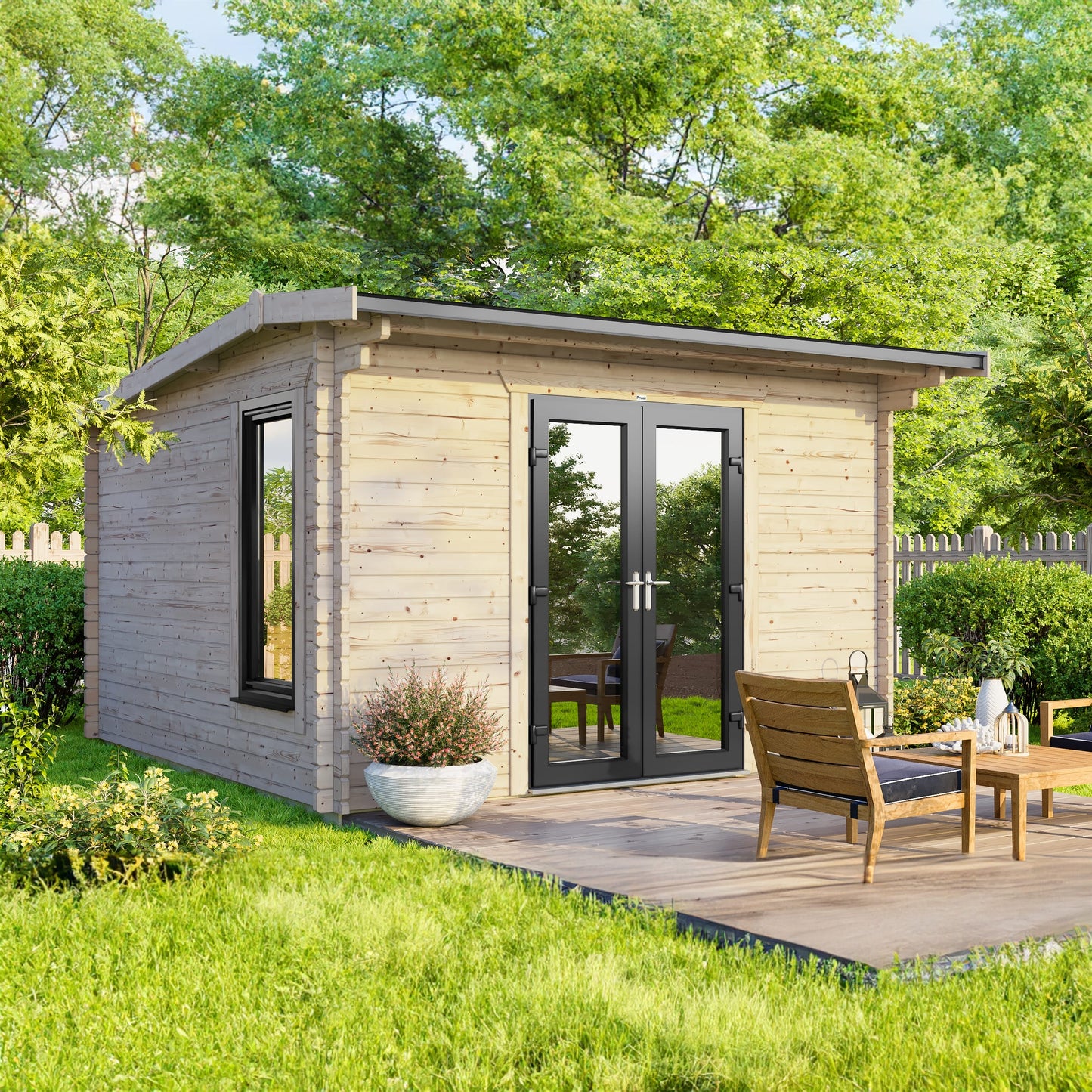 Blockhütte mit Satteldach - 44 mm