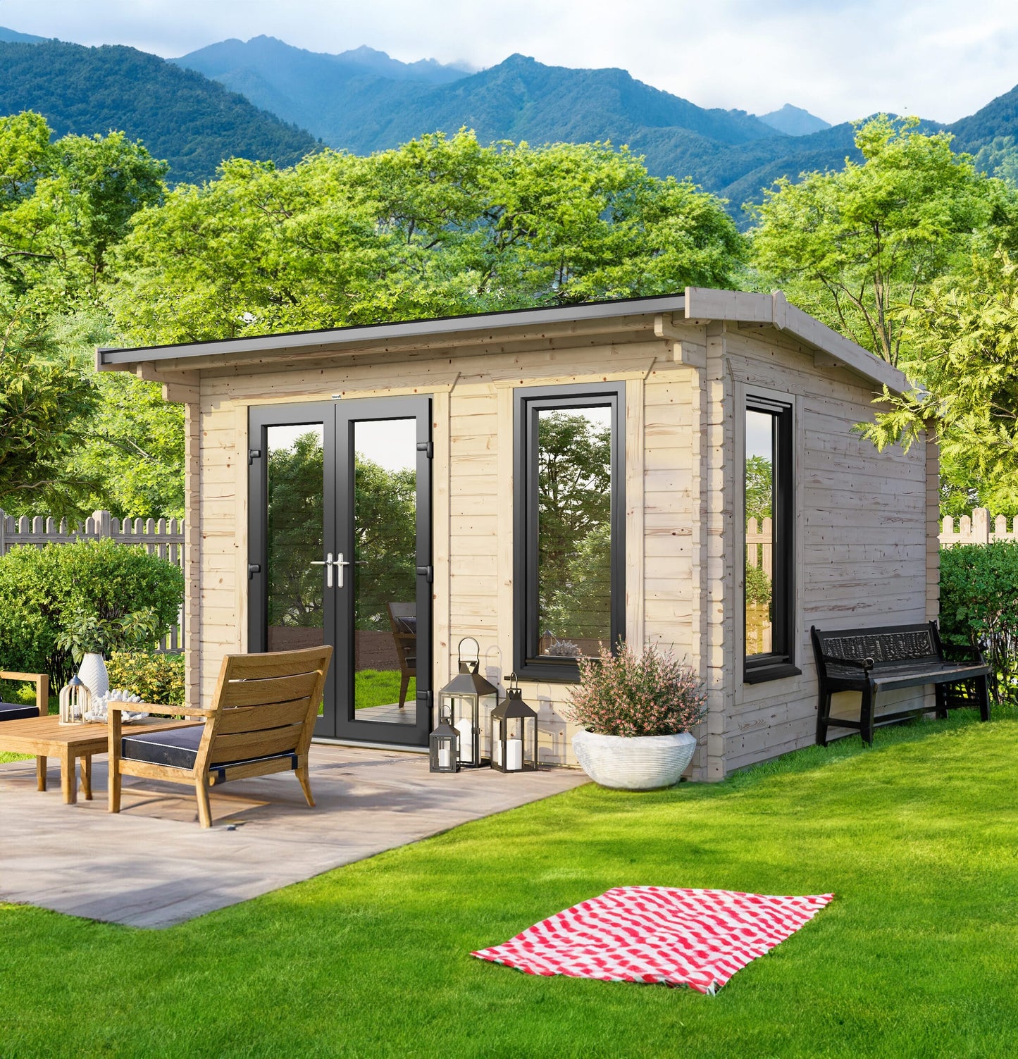 Blockhütte mit Satteldach - 44 mm