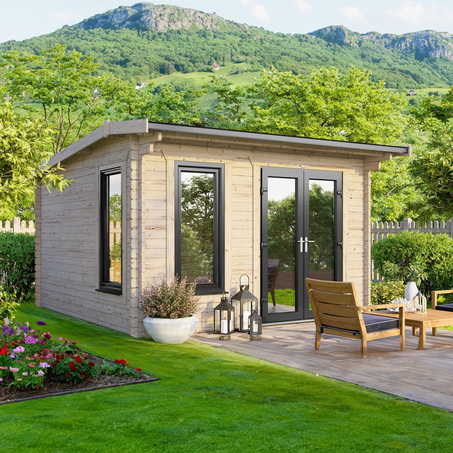 Blockhütte mit Satteldach - 44 mm