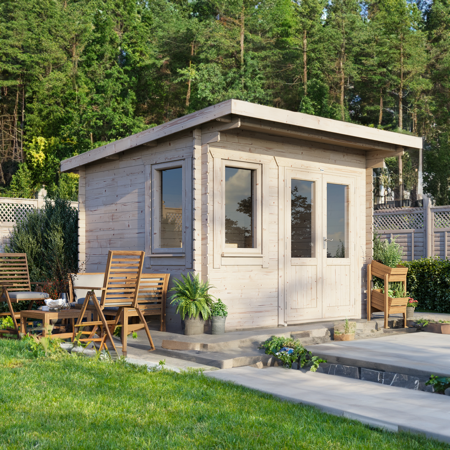Classic Blockhütte mit Pultdach - 44 mm