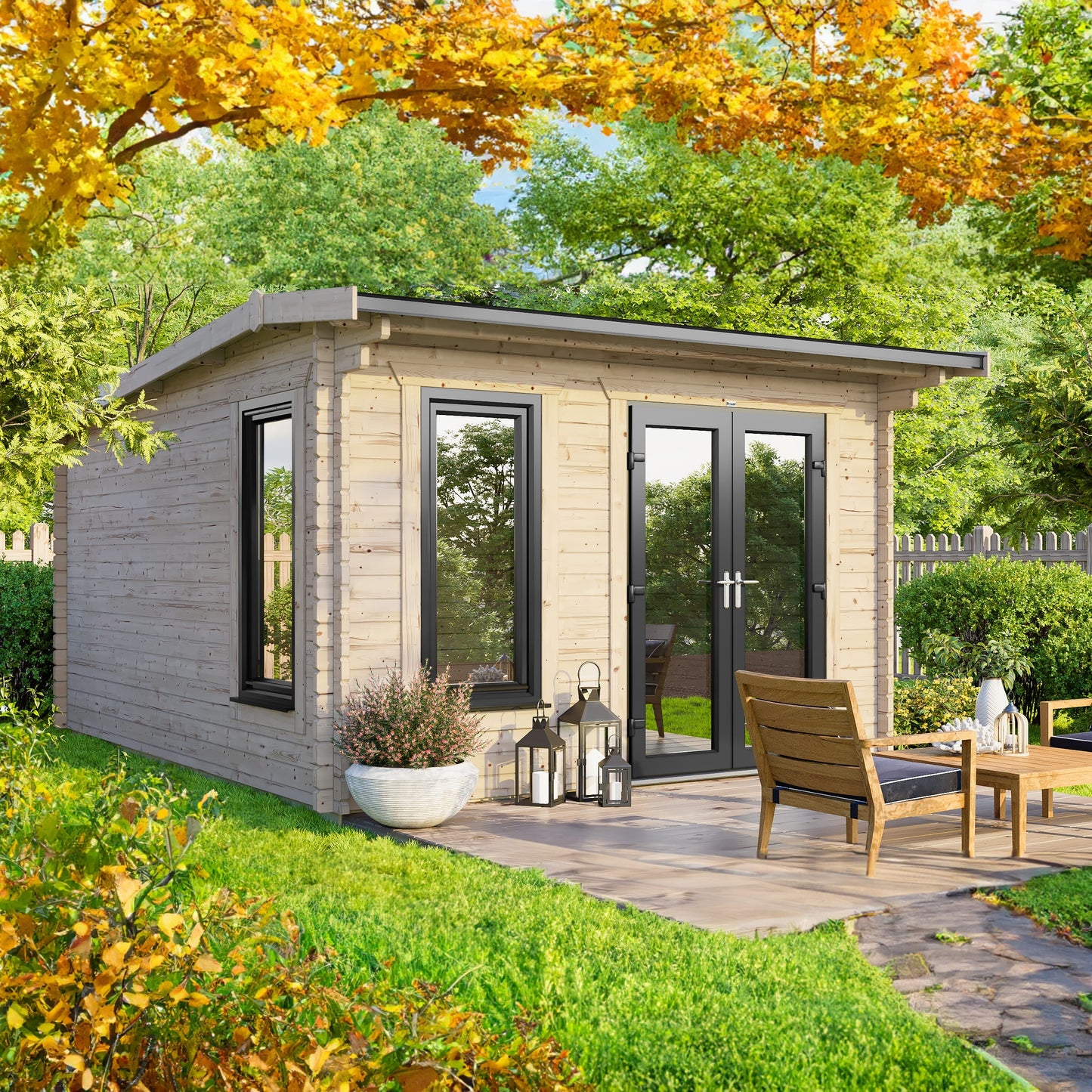 Blockhütte mit Satteldach - 44 mm