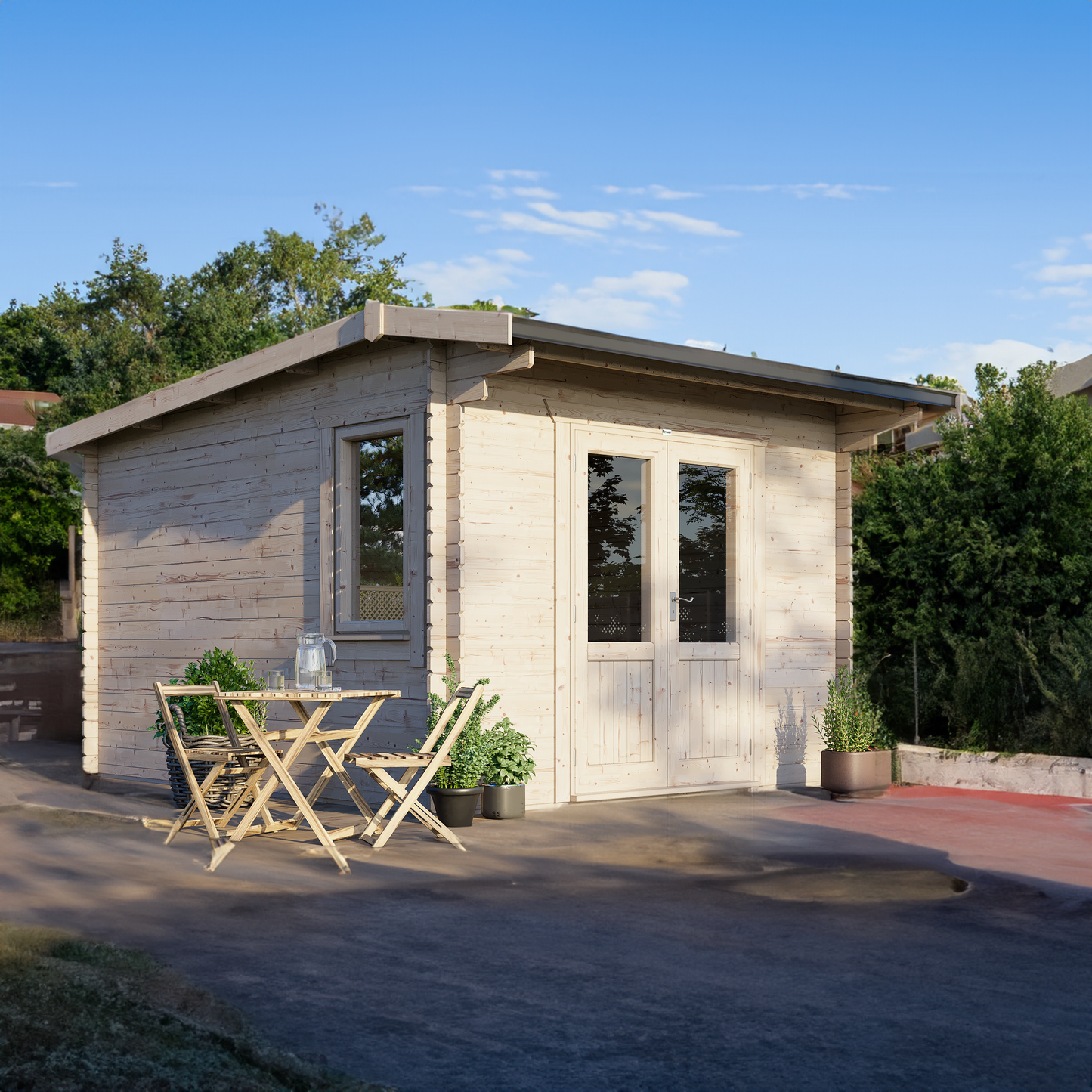 Classic Blockhütte mit Satteldach - 44 mm