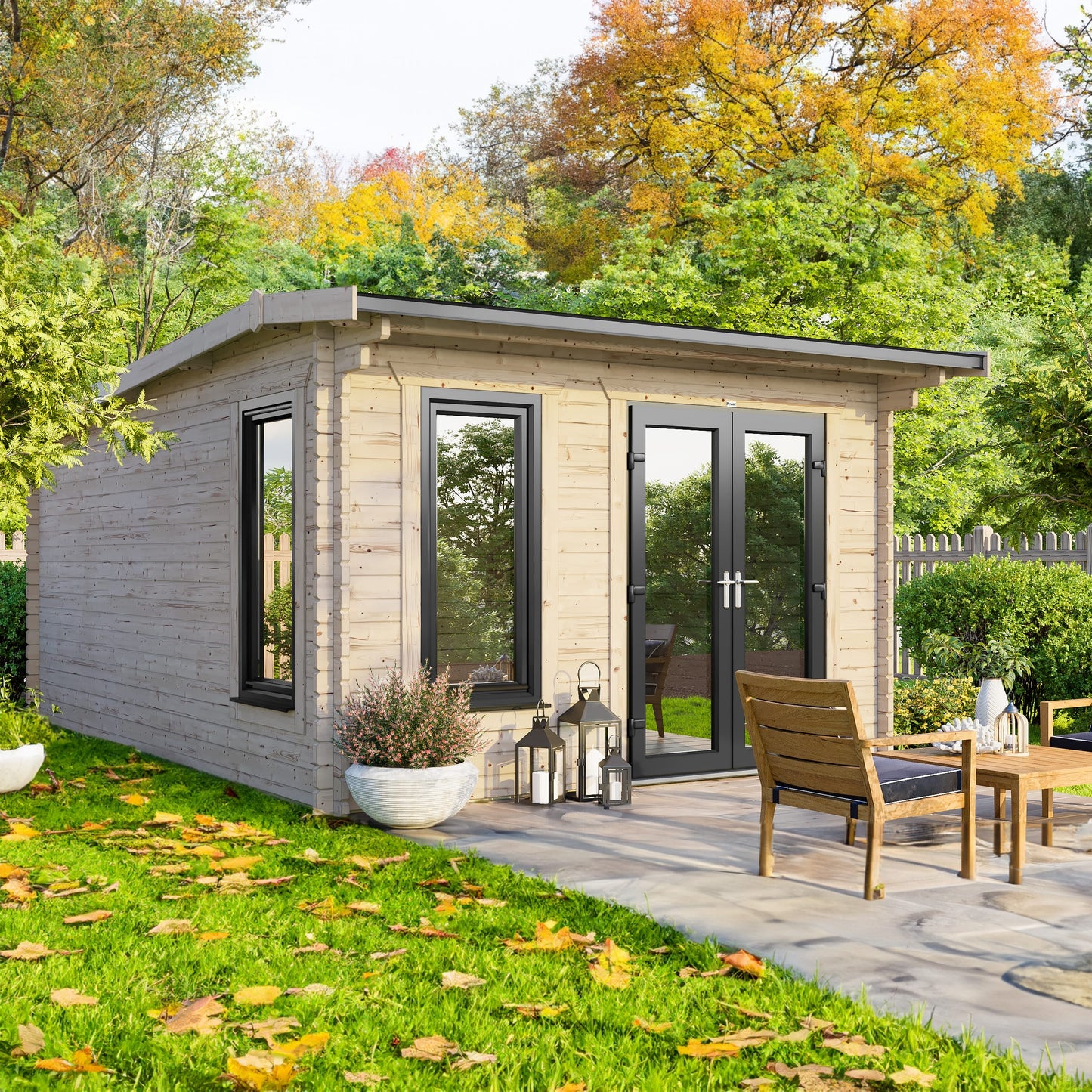 Blockhütte mit Satteldach - 44 mm