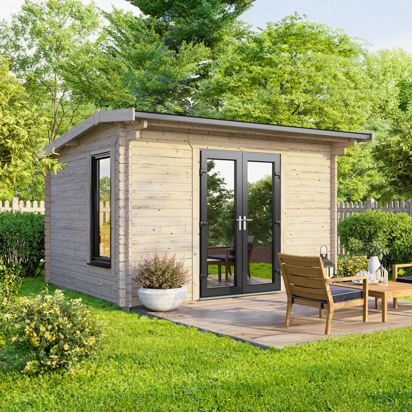 Blockhütte mit Satteldach - 44 mm