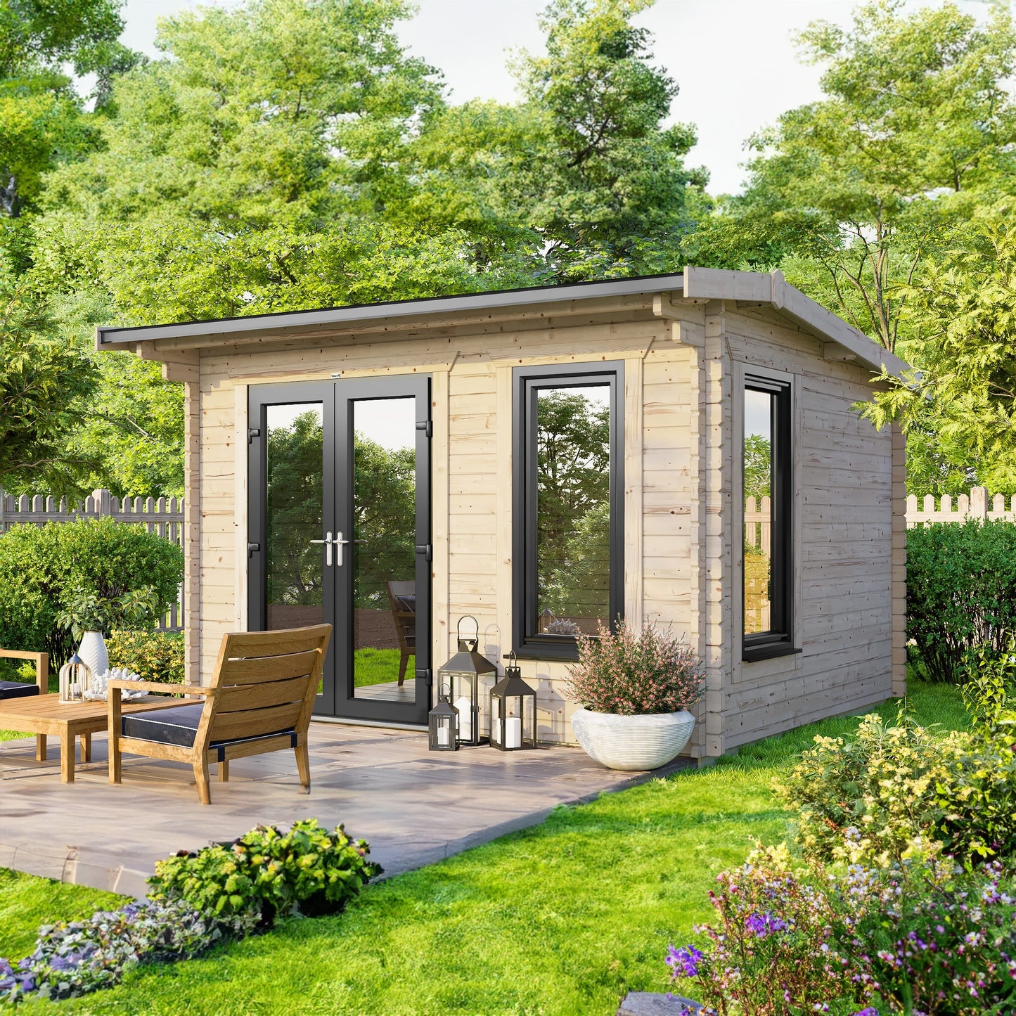 Blockhütte mit Satteldach - 44 mm