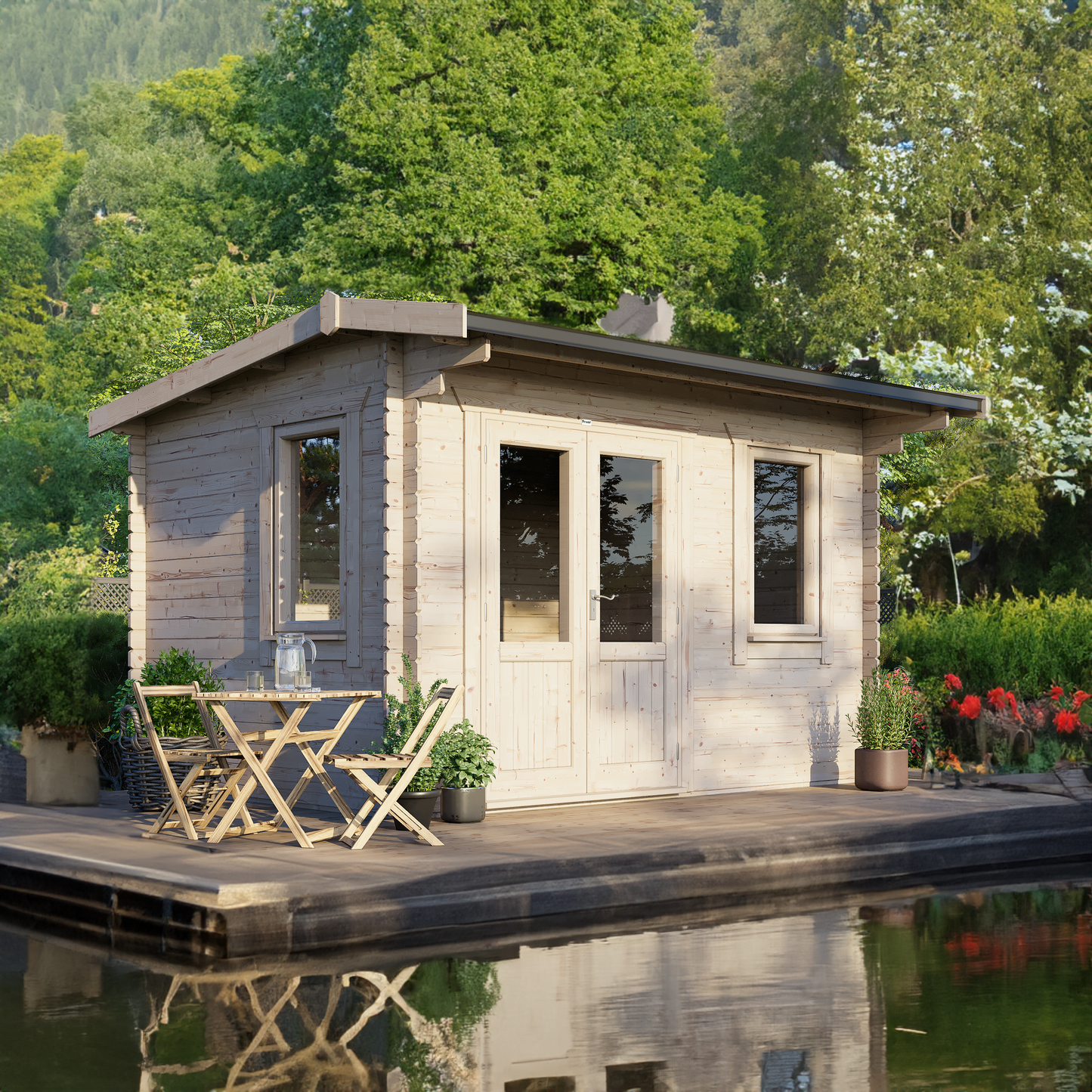 Classic Blockhütte mit Satteldach - 44 mm