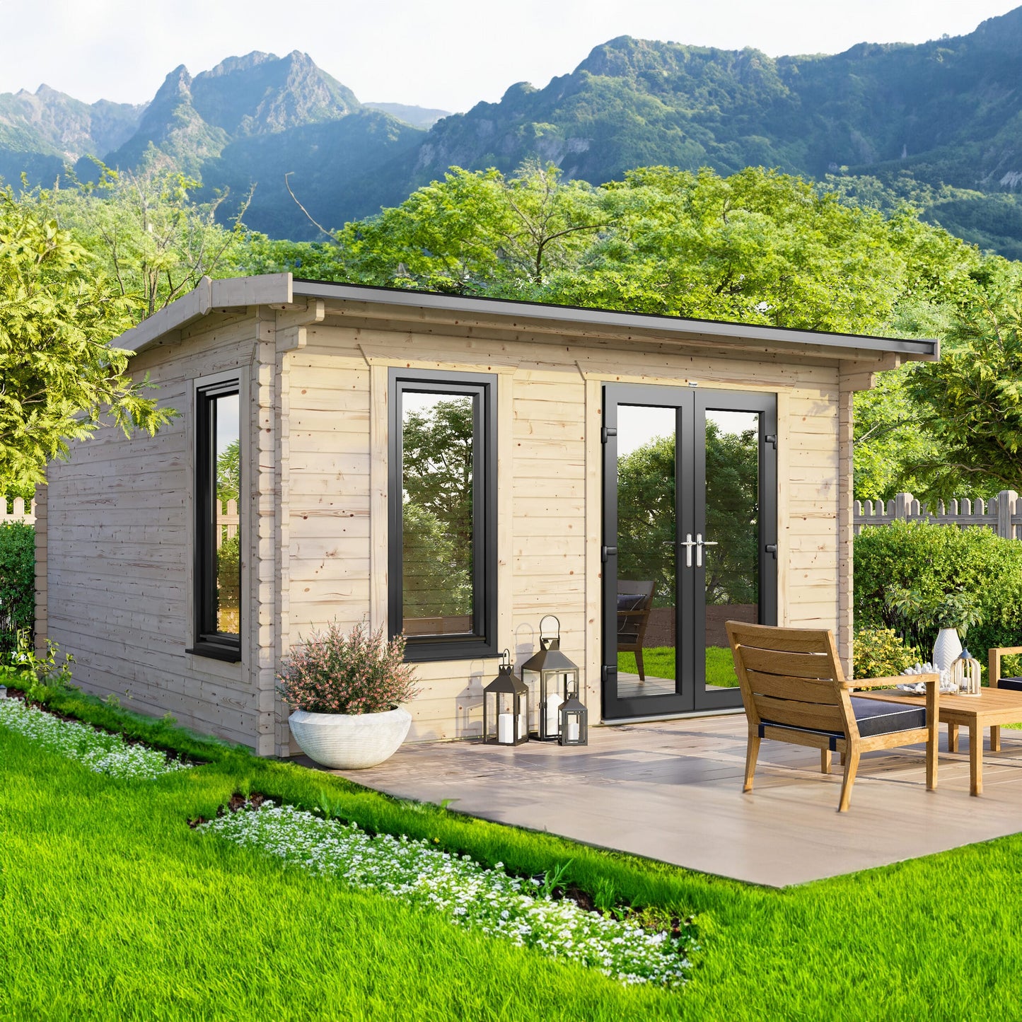 Blockhütte mit Satteldach - 44 mm