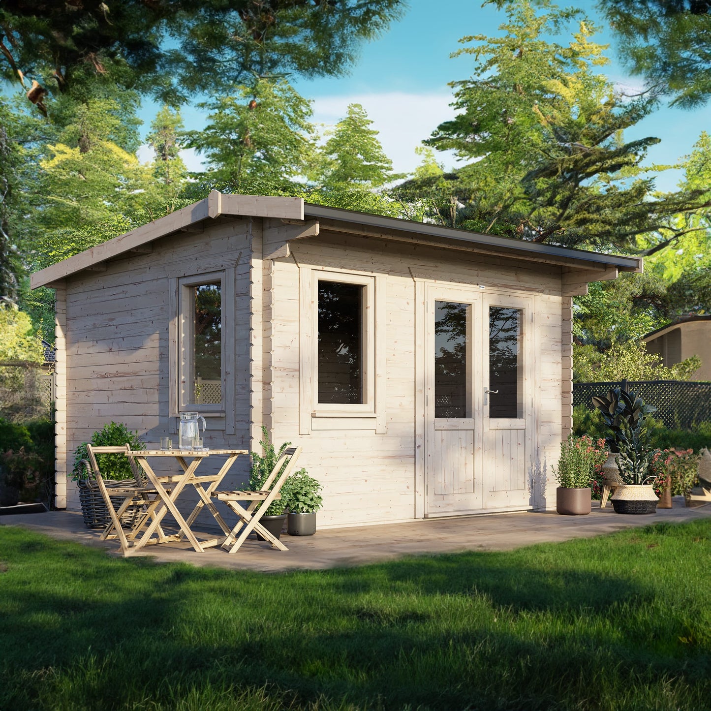 14x12 Power Apex Log Cabin Doors to the Right 28mm
