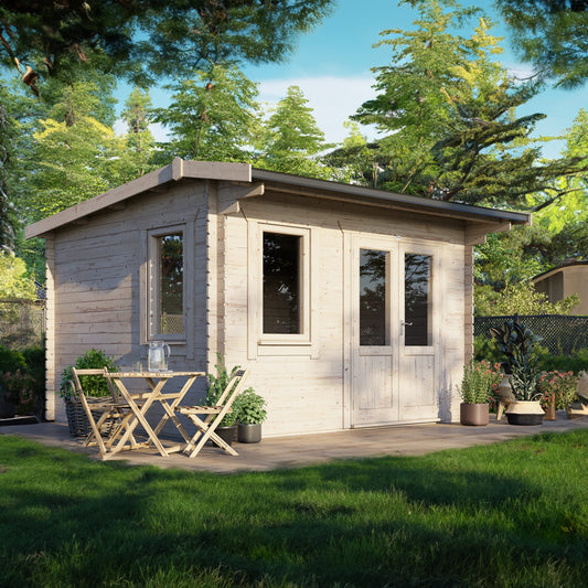 14x12 Power Apex Log Cabin Doors to the Right 28mm