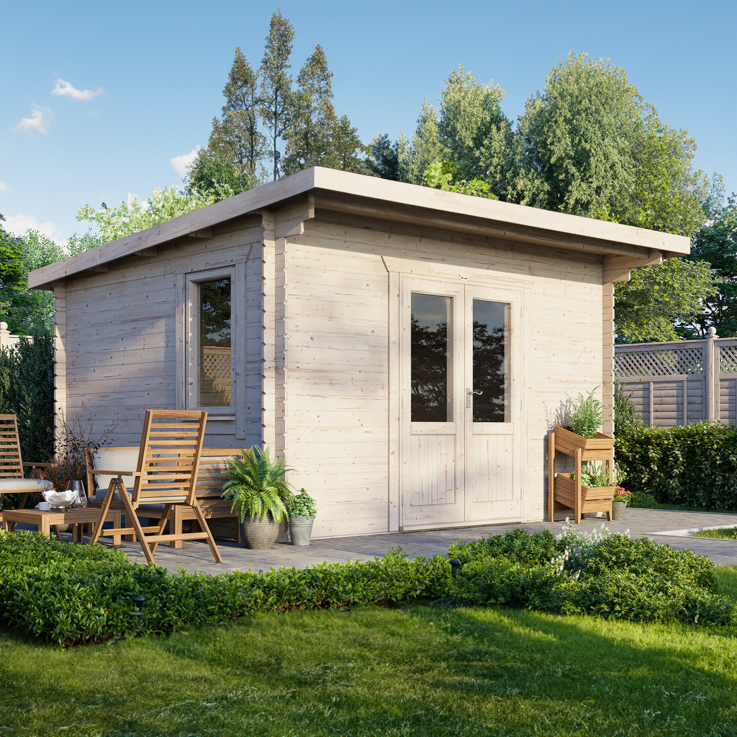 Classic Blockhütte mit Pultdach - 44 mm