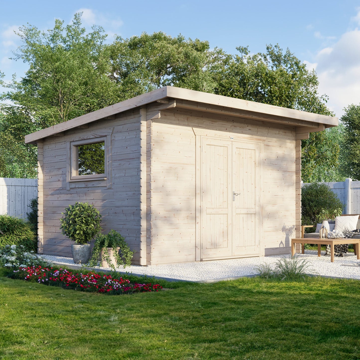 14x12 Power Pent Workshop Log Cabin 28mm