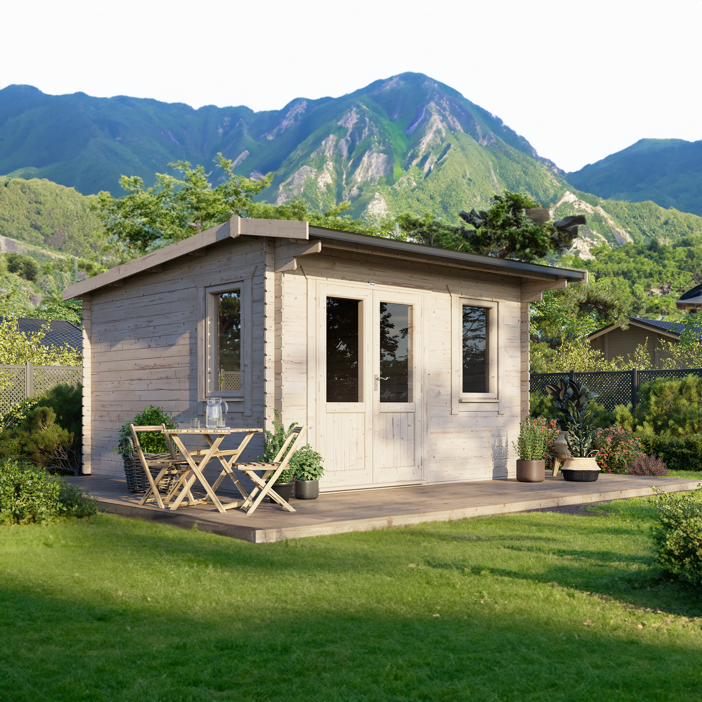 Classic Blockhütte mit Satteldach - 44 mm