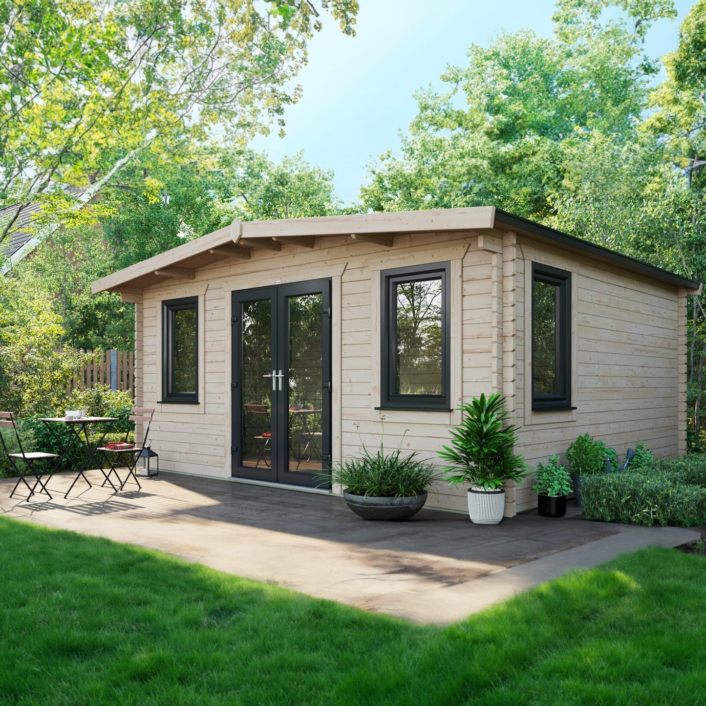 14x16 Power Chalet Log Cabin, Doors Central - 44mm