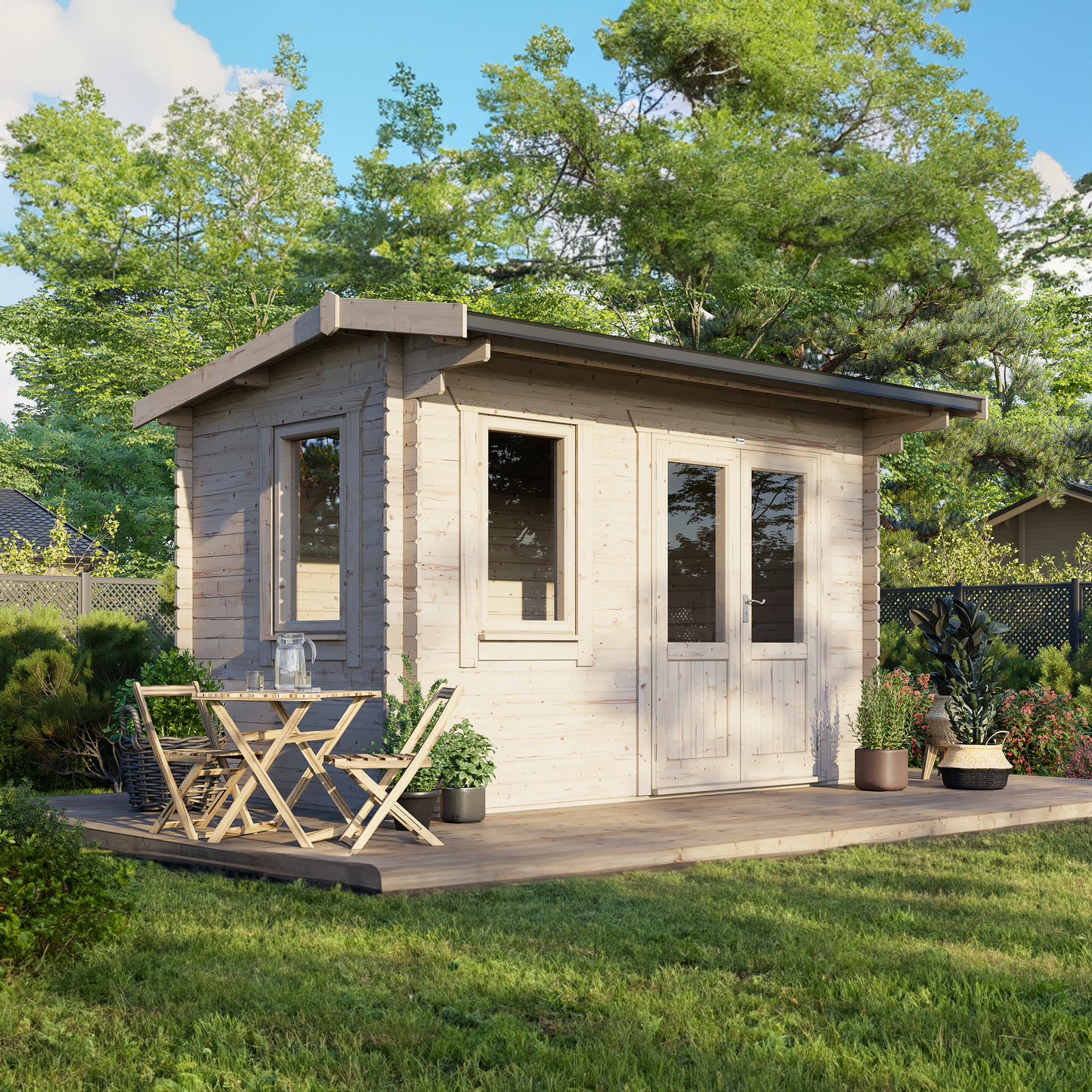 Classic Blockhütte mit Satteldach - 44 mm