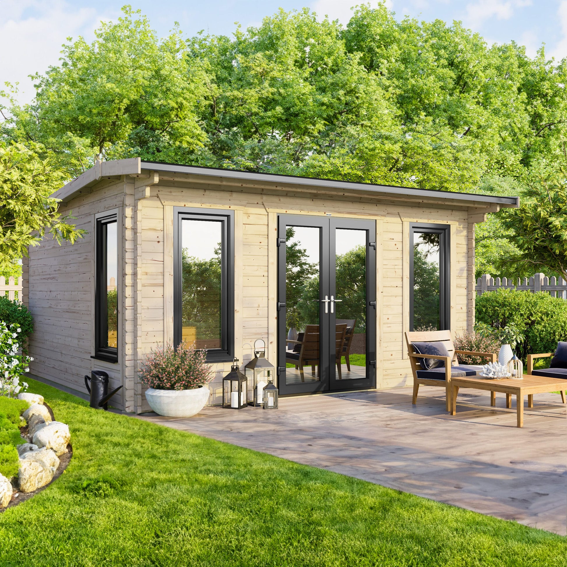 16x12 Power Apex Log Cabin, Doors in the centre