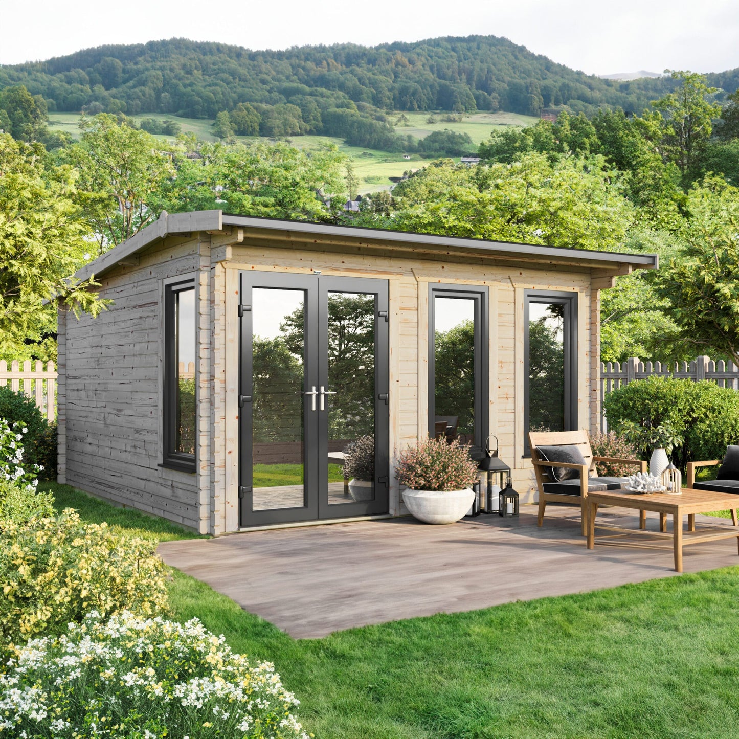 Blockhütte mit Satteldach - 44 mm