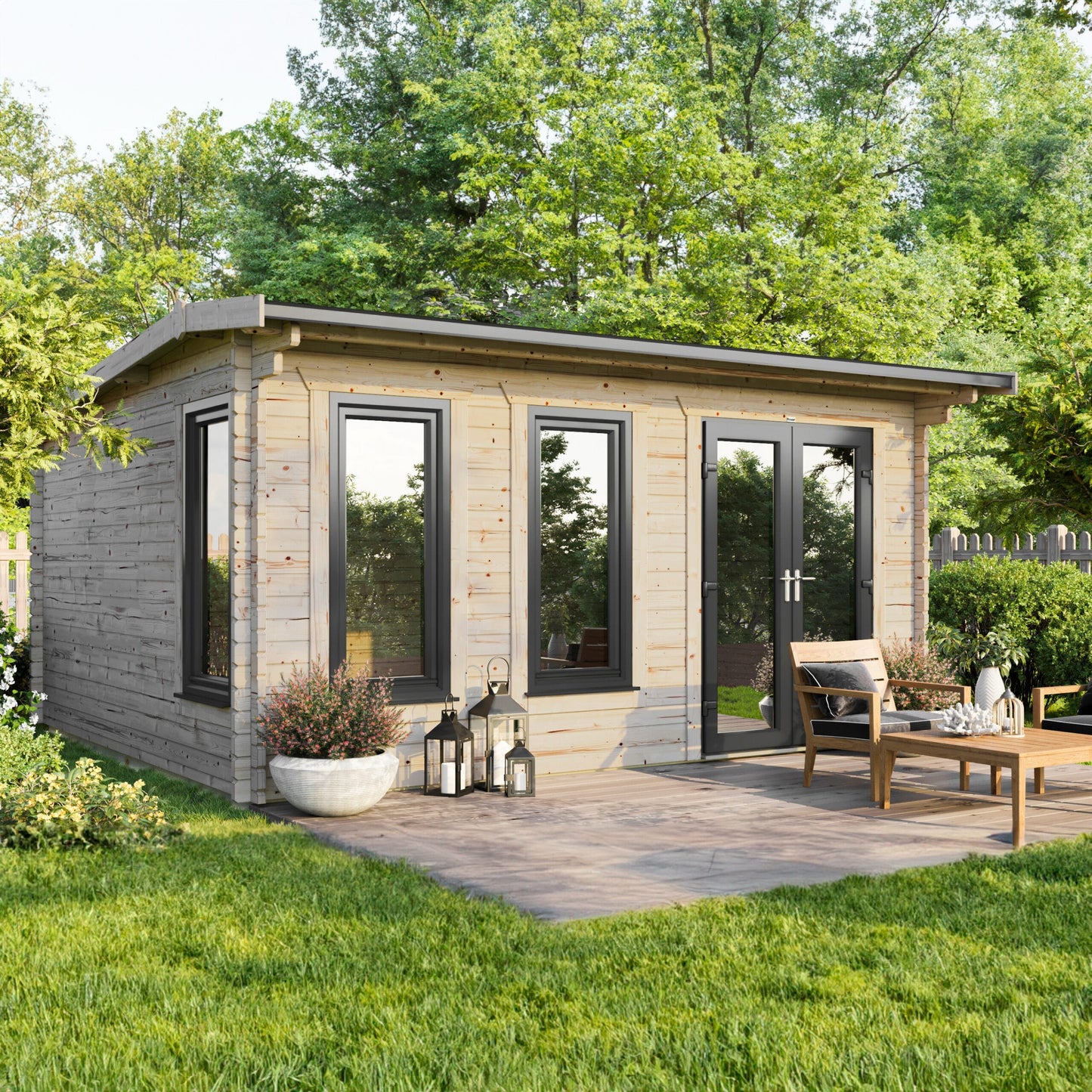 Blockhütte mit Satteldach - 44 mm