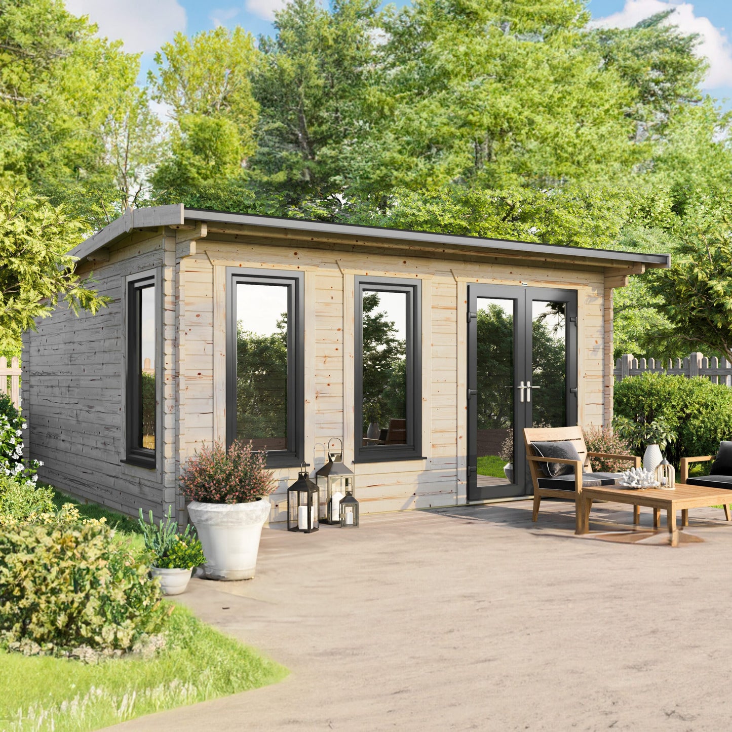 Blockhütte mit Satteldach - 44 mm