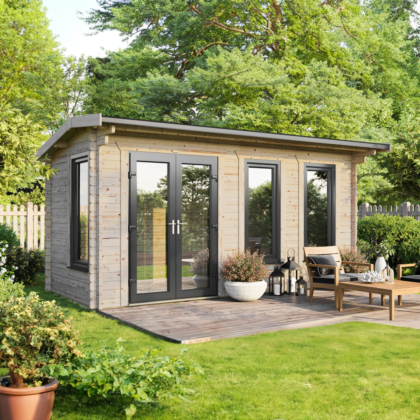 Blockhütte mit Satteldach - 44 mm