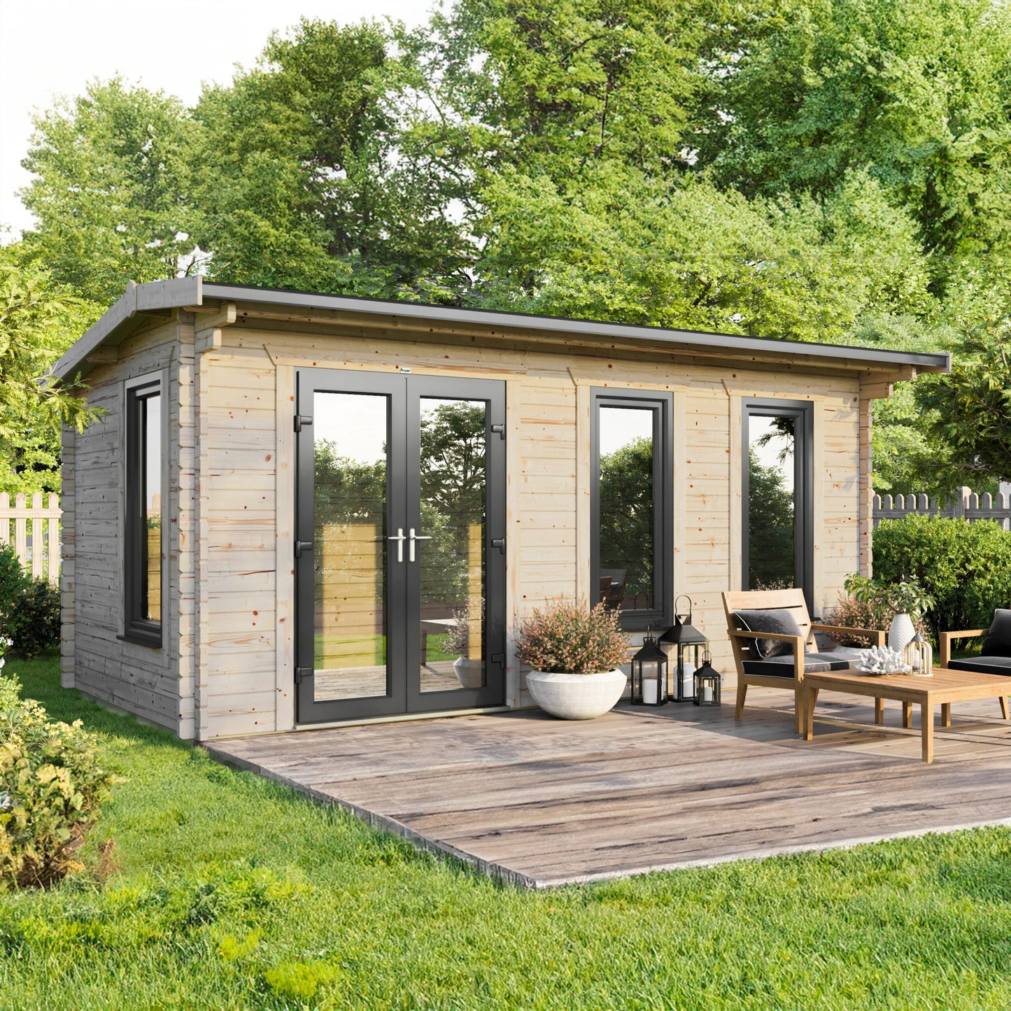 Blockhütte mit Satteldach - 44 mm
