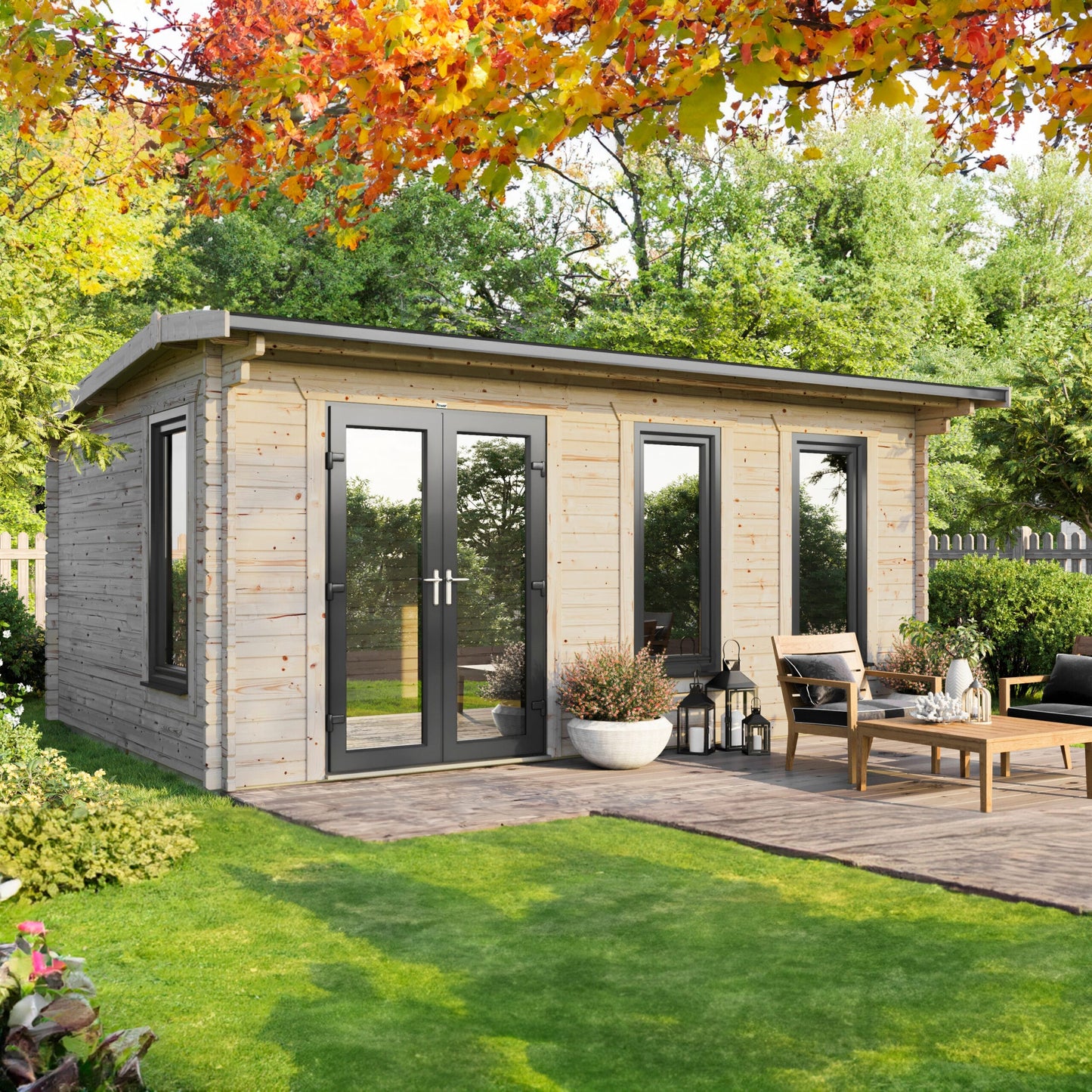 Blockhütte mit Satteldach - 44 mm