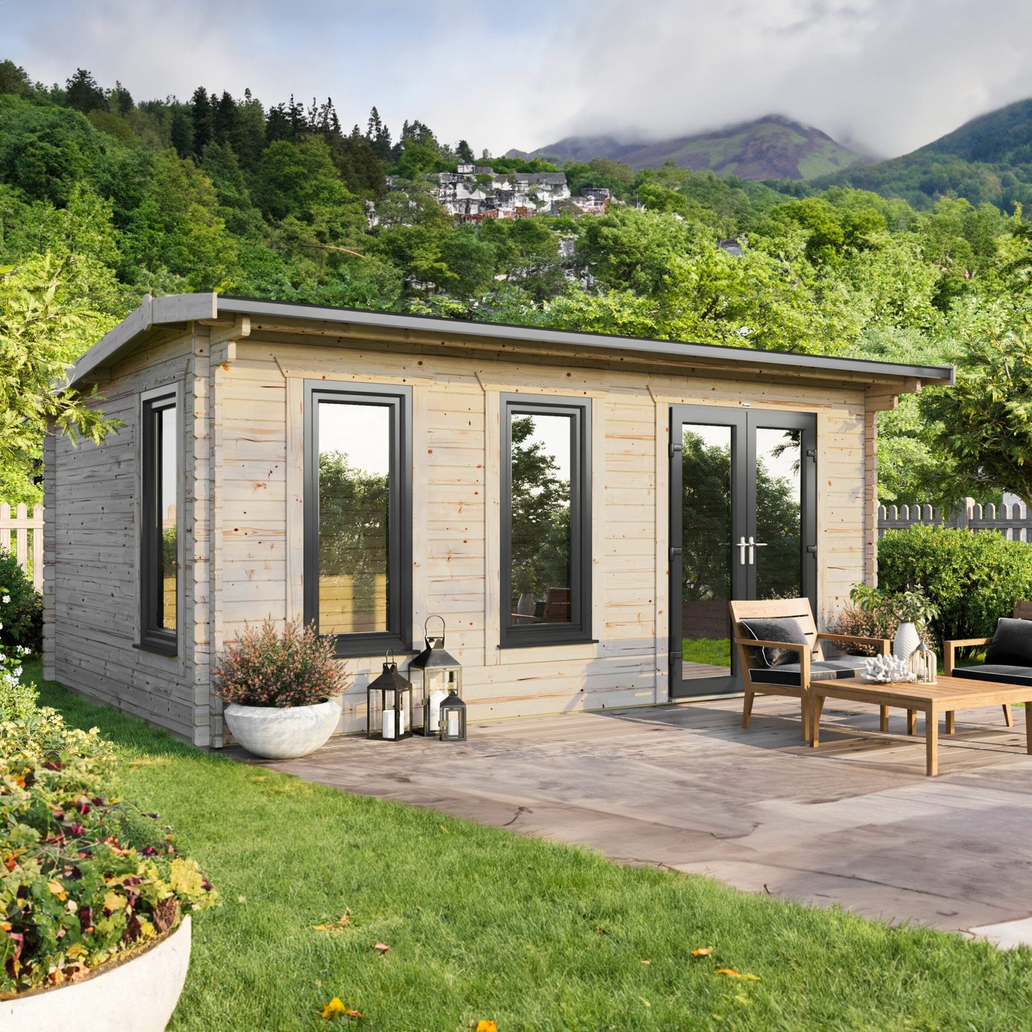 Blockhütte mit Satteldach - 44 mm