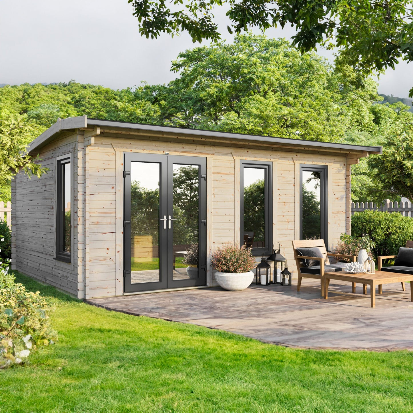 Blockhütte mit Satteldach - 44 mm