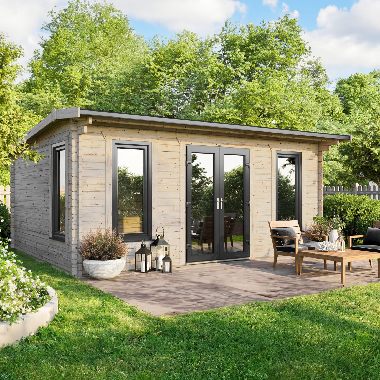 Blockhütte mit Satteldach - 44 mm