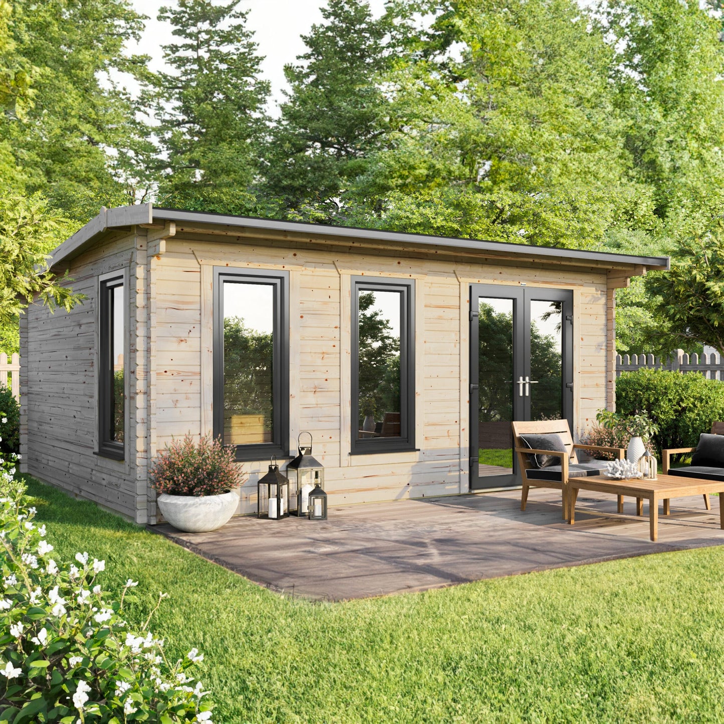 Blockhütte mit Satteldach - 44 mm