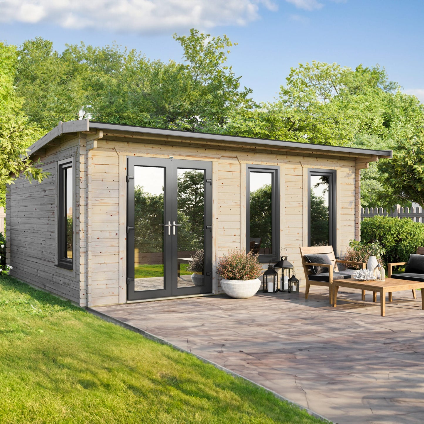 Blockhütte mit Satteldach - 44 mm
