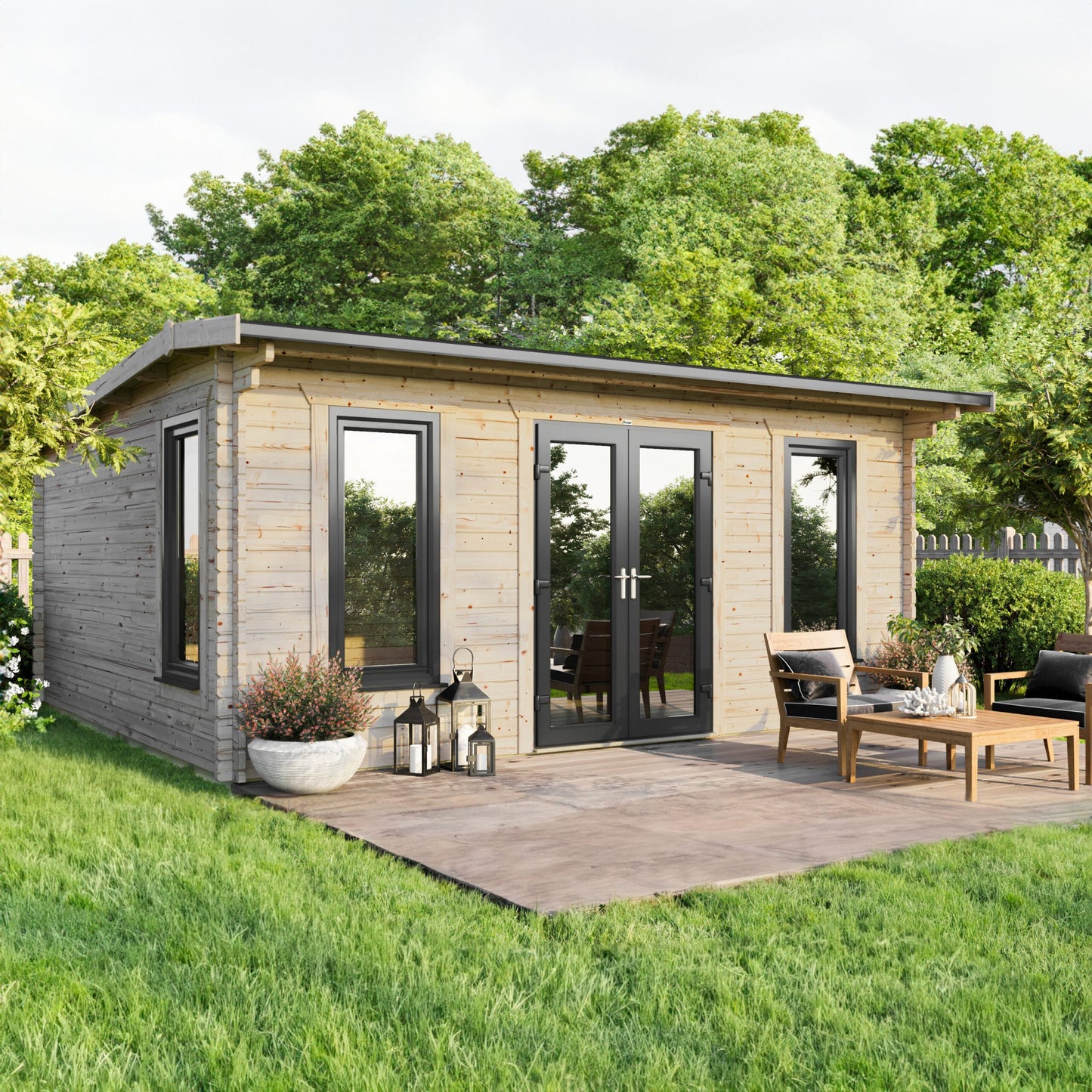 Blockhütte mit Satteldach - 44 mm