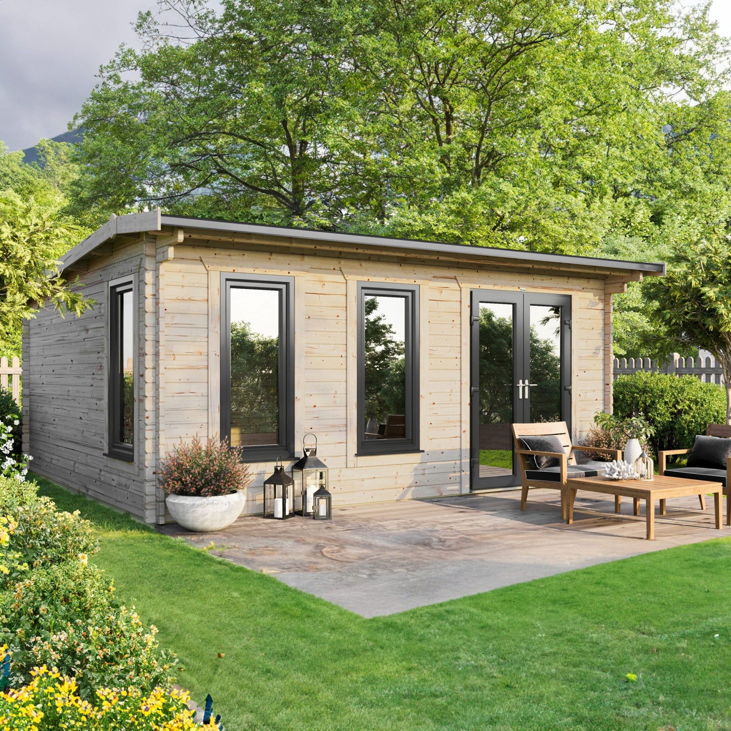 Blockhütte mit Satteldach - 44 mm