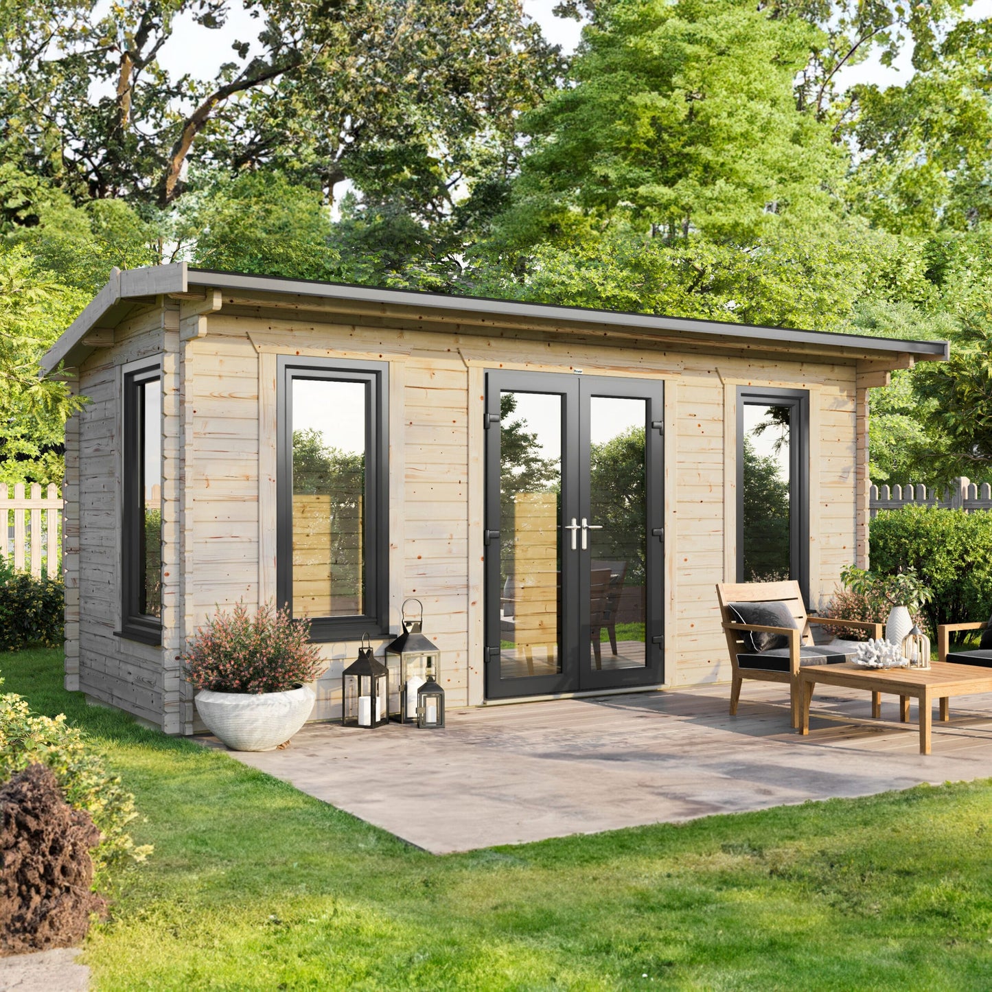Blockhütte mit Satteldach - 44 mm