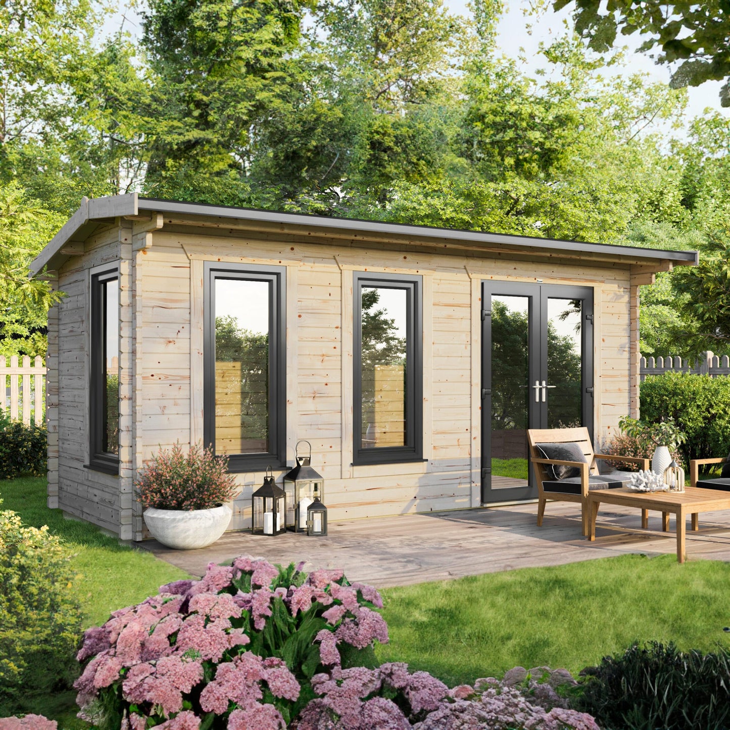Blockhütte mit Satteldach - 44 mm