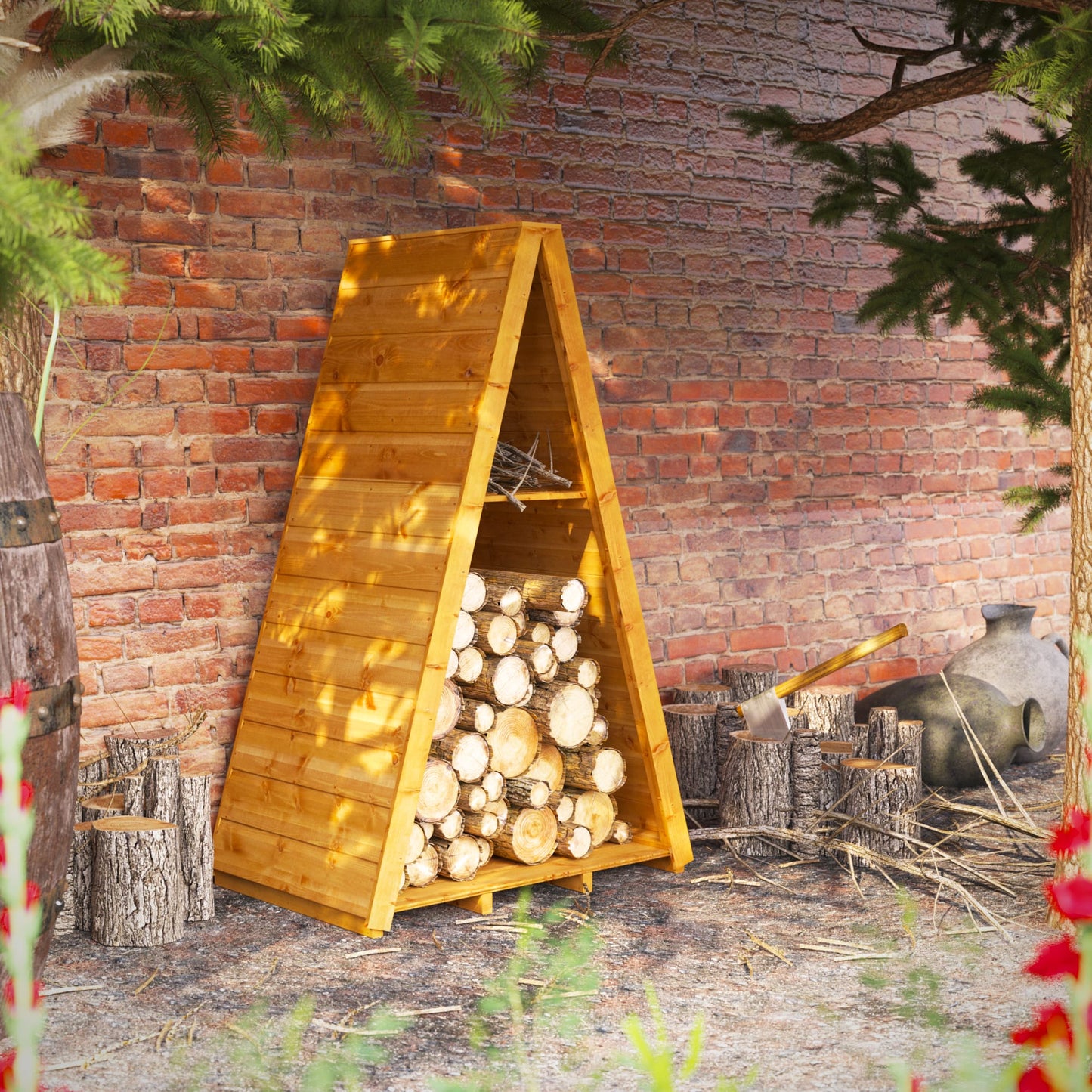 Dreieckiges Holzlager