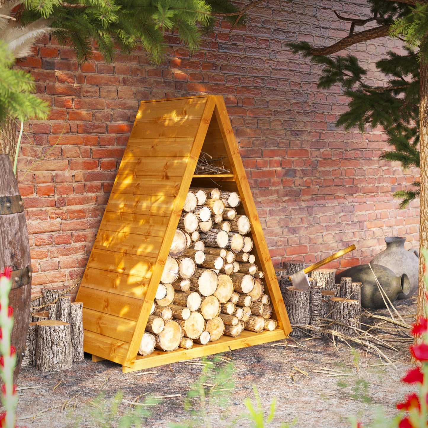 Dreieckiges Holzlager