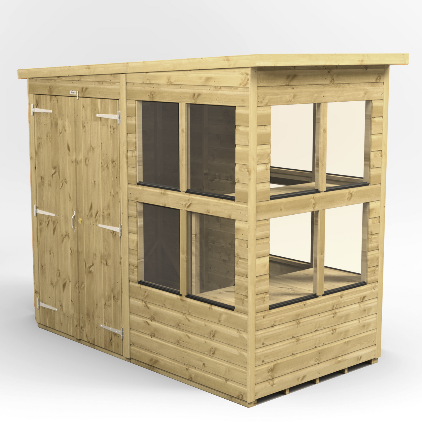 Premium Holz-Gewächshaus mit Pultdach