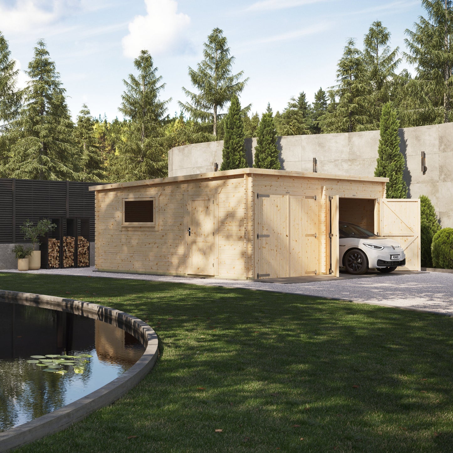 Pent Log Cabin Double Garage