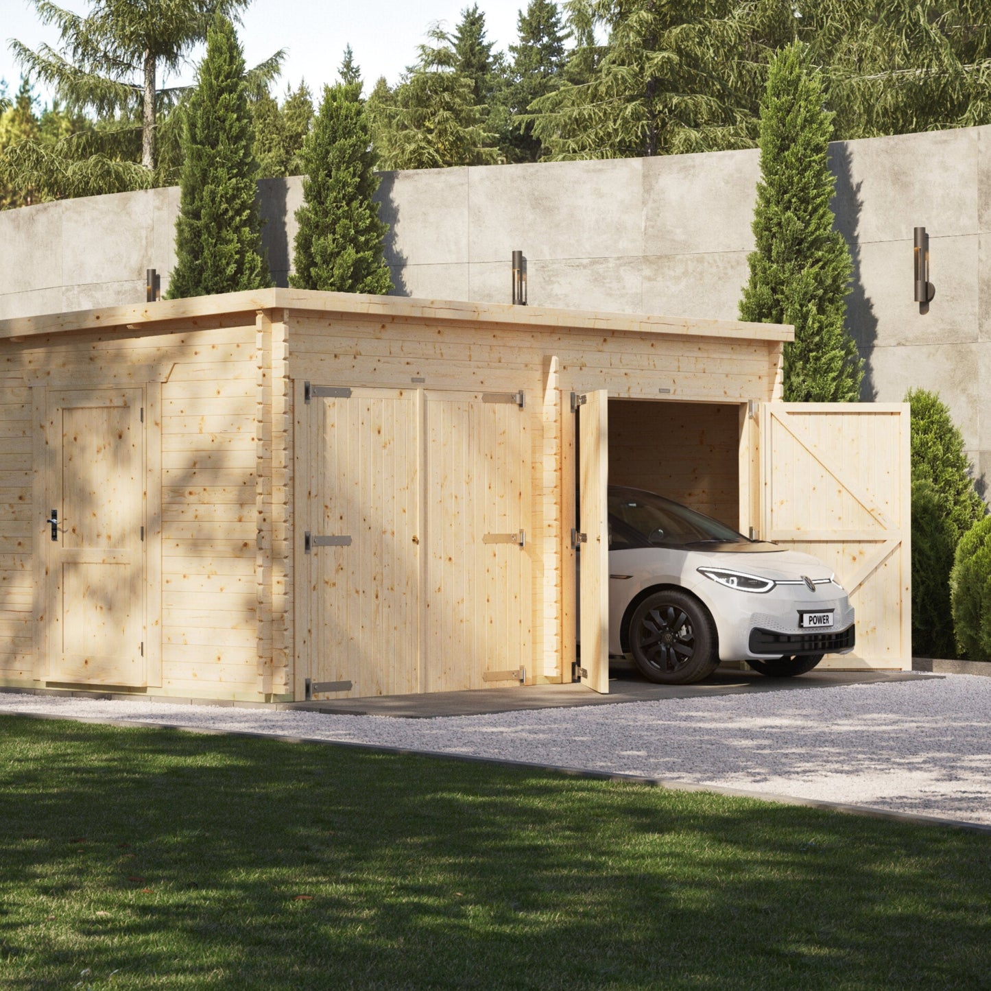 Pent Log Cabin Double Garage
